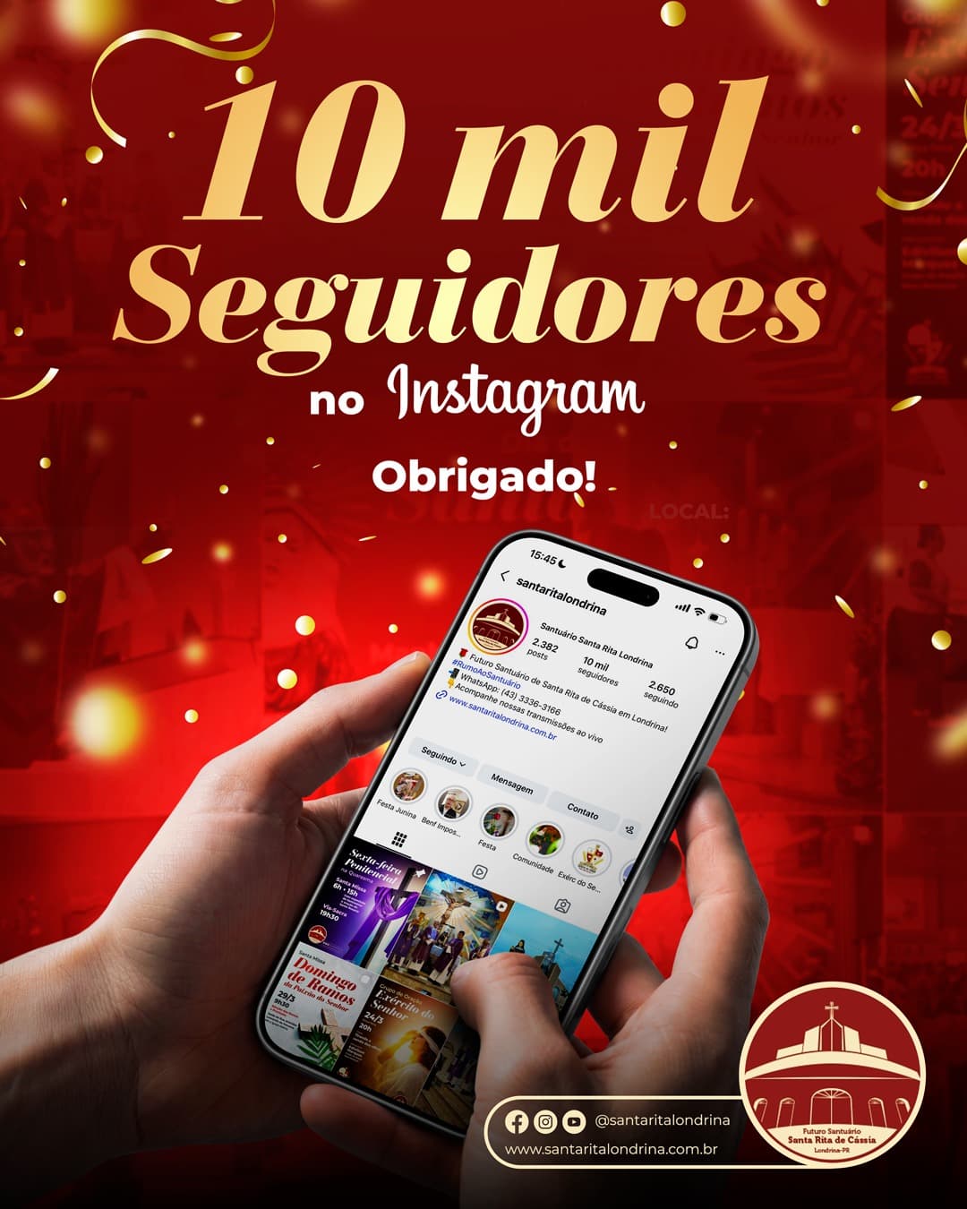 Futuro Santuário Santa Rita de Cássia ultrapassa 10 mil seguidores no Instagram
