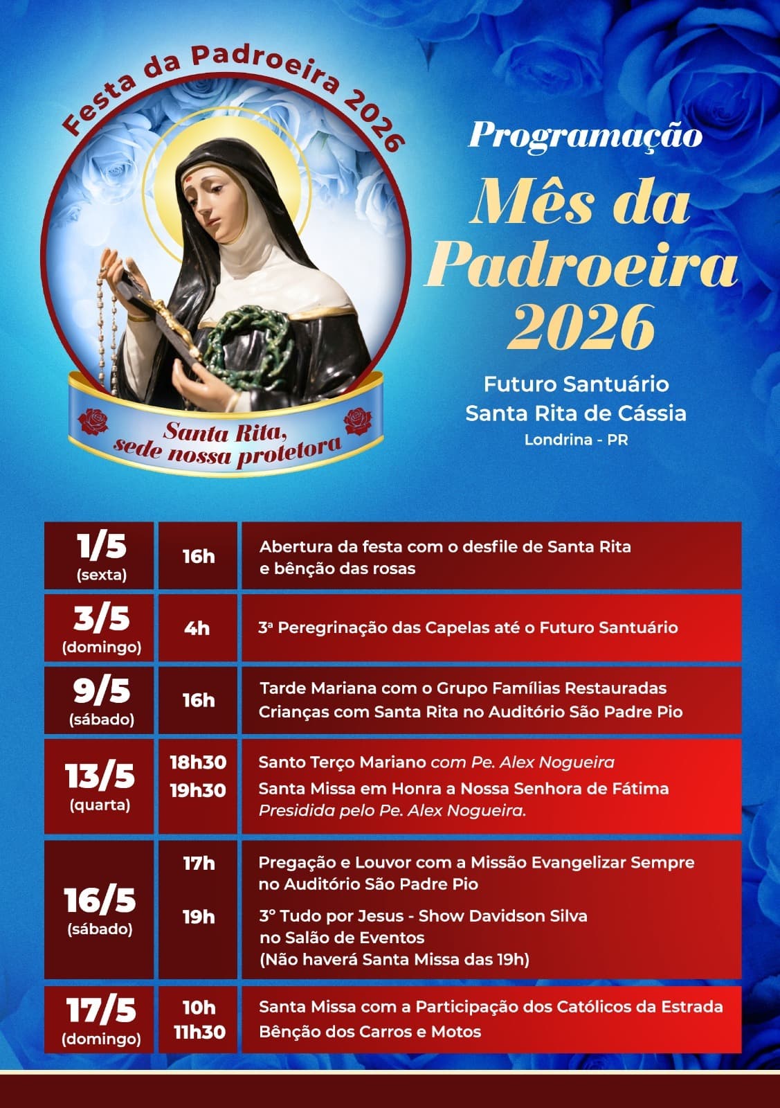 Mês da Padroeira 2026: fé, devoção e grandes celebrações no Futuro Santuário Santa Rita de Cássia