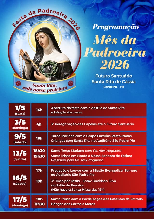 Mês da Padroeira 2026: fé, devoção e grandes celebrações no Futuro Santuário Santa Rita de Cássia
